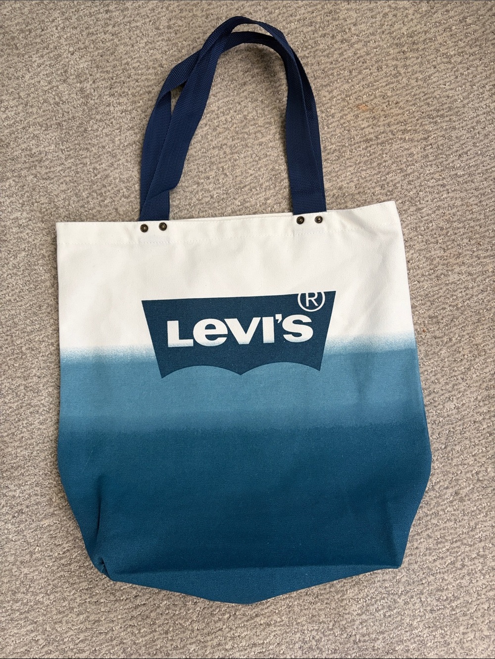 Levi's White and Blue Ombre Canvas Tote with Navy Straps